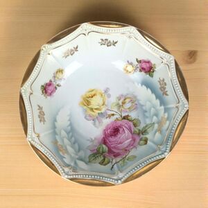Vintage P.K. Silesia Porcelain Bowl: Floral Decor, Gold Trim